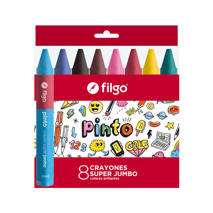 CRAYONES DE CERA PINTO SUPER JUMBO / ESTUCHE 8 SURTIDO FILGO