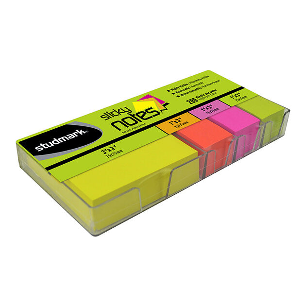 Notas adhesivas Set x4 Neon C/Dispensador Studmark (800hjs)
