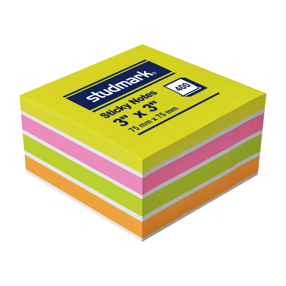 Notas adhesivas 3" x 3" Neon multicolor Studmark (400hjs)