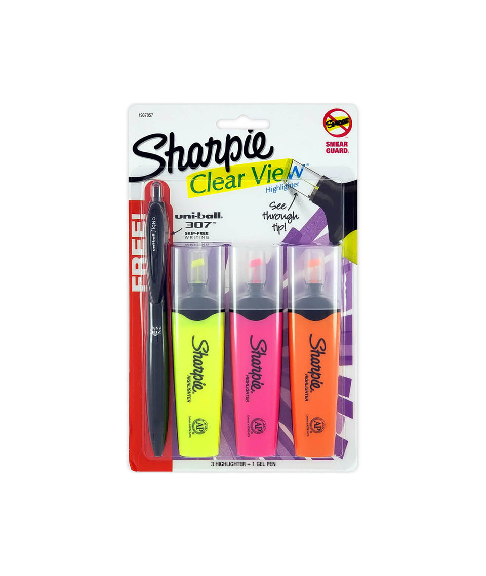 Juego de resaltadores Sharpie clear blade + uniball gel (setx4)