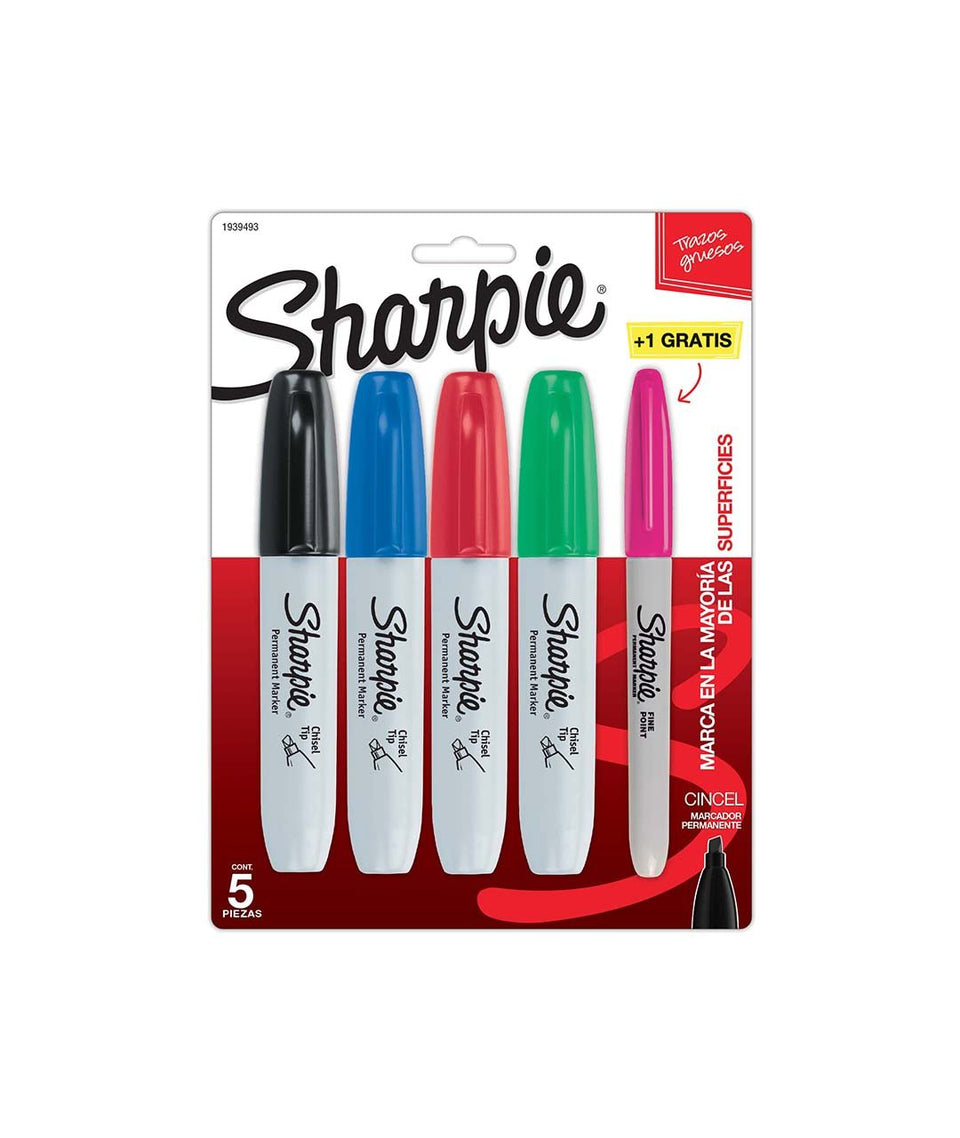 Juego de marcadores Sharpie 4 punta chisel colores basicos +1 punta fina (setx5)