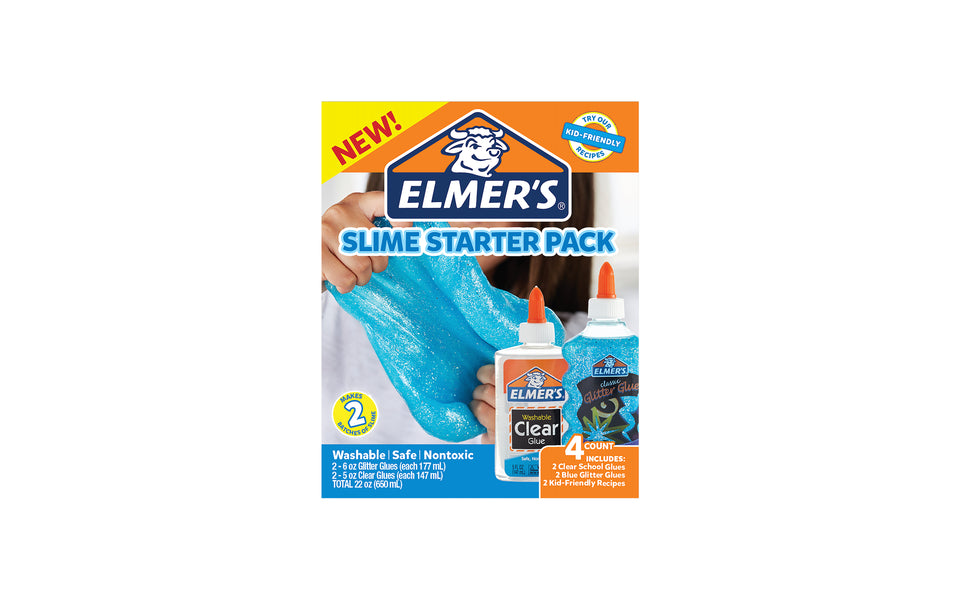 PACK ELMERS SLIME STARTER PACK X4 (2 BLUE GLITTER GLUE+2CLEAR GLUE)