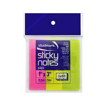 Notas adhesivas 1" x 3" Neon Studmark (240hjs)