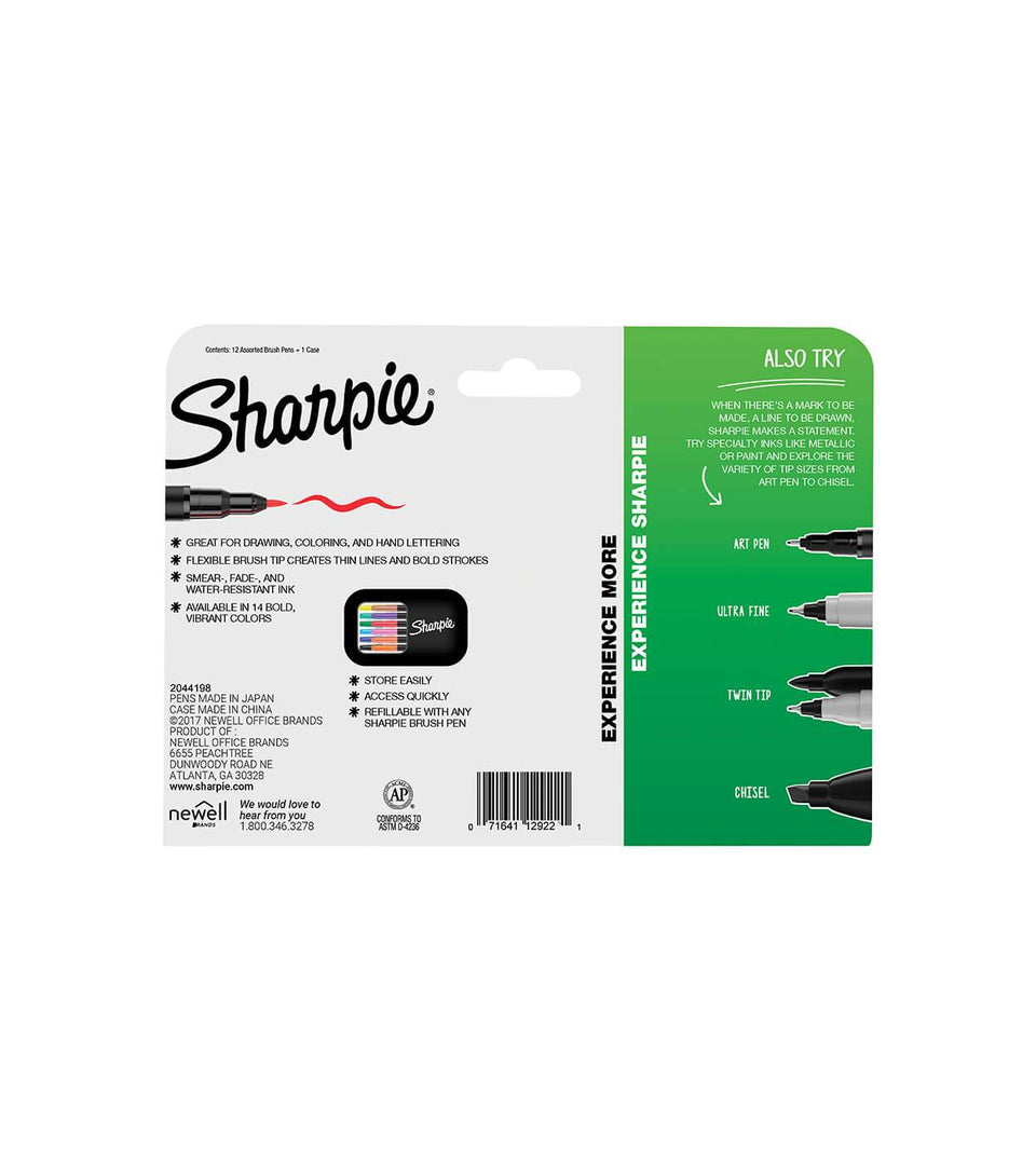 Marcadores permanentes Sharpie (estuche12)  brush pen/punta pincel  + estuche 2011400-1